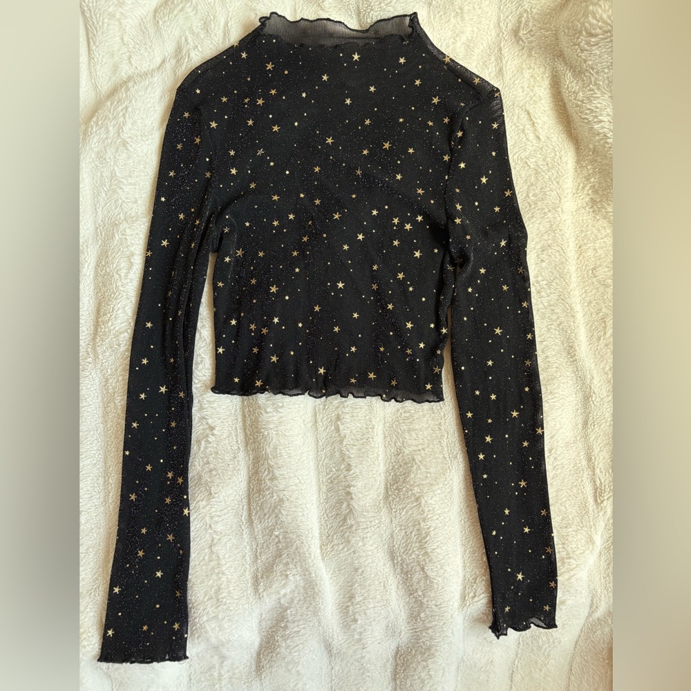 Sheer Starry Black Long Sleeve Top